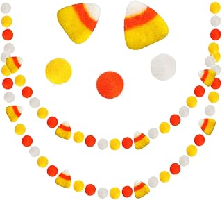 2 Pieces Thanksgiving Felt Balls Banner Candy Corn Felt Ball Garland Orange Yellow White Felt Pom Pom Garland Thanksgiving Party Hanging Garland for Fall Party Home Decor, 71 Inch