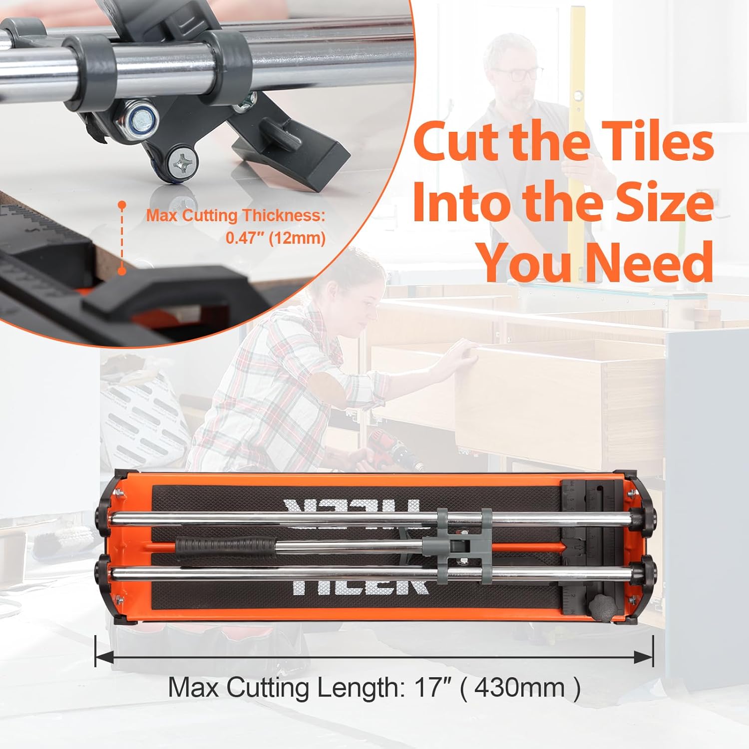 Manual Tile Cutter, 17 Inch Professional Ceramic Tile Cutter with Durable & Sharp Tungsten Carbide Cutting Wheel, Tile Cutter Tools for Cutting Porcelain Floor with Anti-slip Handle & Feet