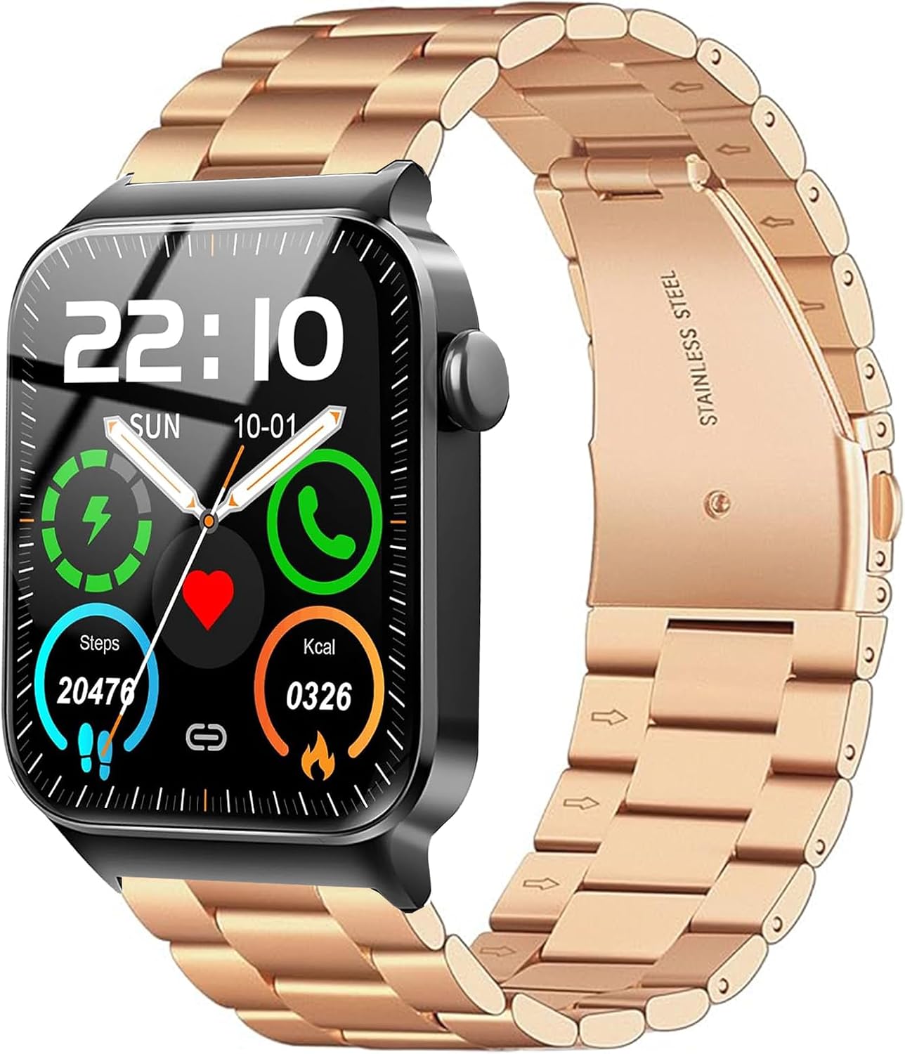 Compatible for Donerton T50S T50H Smart Watch Band, Lamshaw Quick Release Stainless Steel Metal Replacement Straps Compatible for Donerton T50S T50H 1.85" Smartwatch/Uaue T50S 1.85" Smart Watch/VKAROOD KC88 1.43" Smart Watch