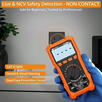 Neoteck Digital Multimeter 6000 Counts TRMS Auto Range NCV Live Detector, AC/DC Voltage Current Meter with Temperature, Capacitance, Resistance, Continuity Test, Backlight & Flashlight – Orange