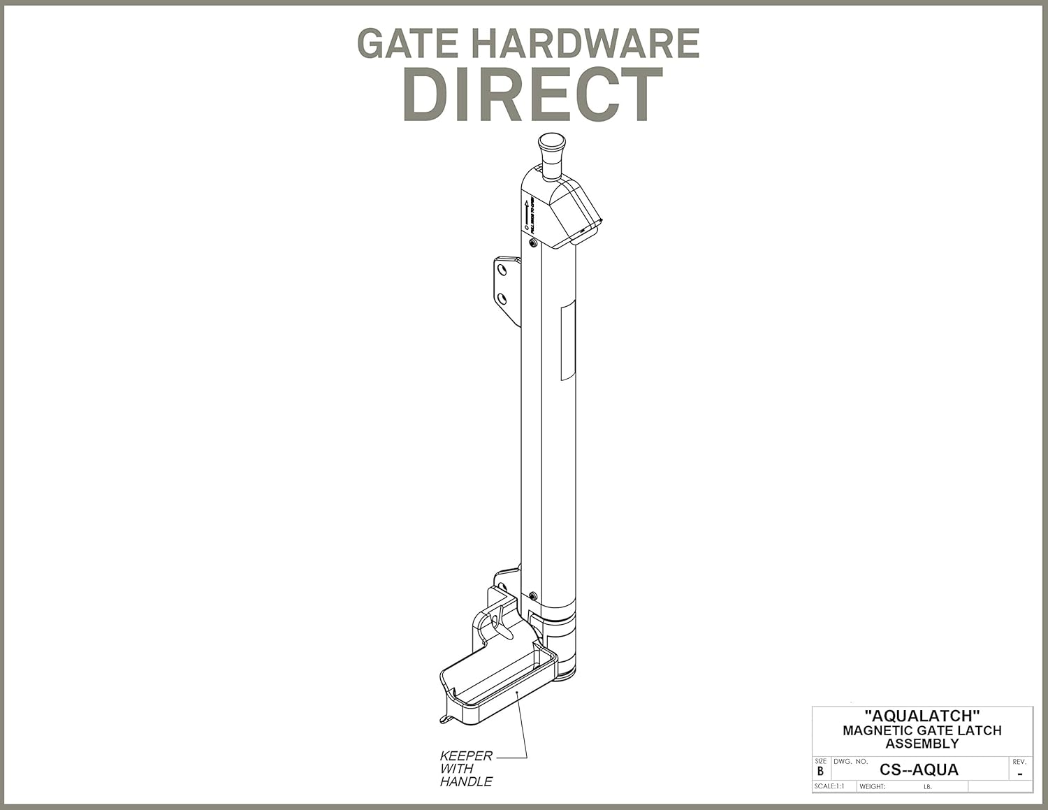 AquaLatch 20 Inch Tall Black Magnetic Pool Child Safety Gate Latch | Keyed Alike | AQUA-20-BK-KA