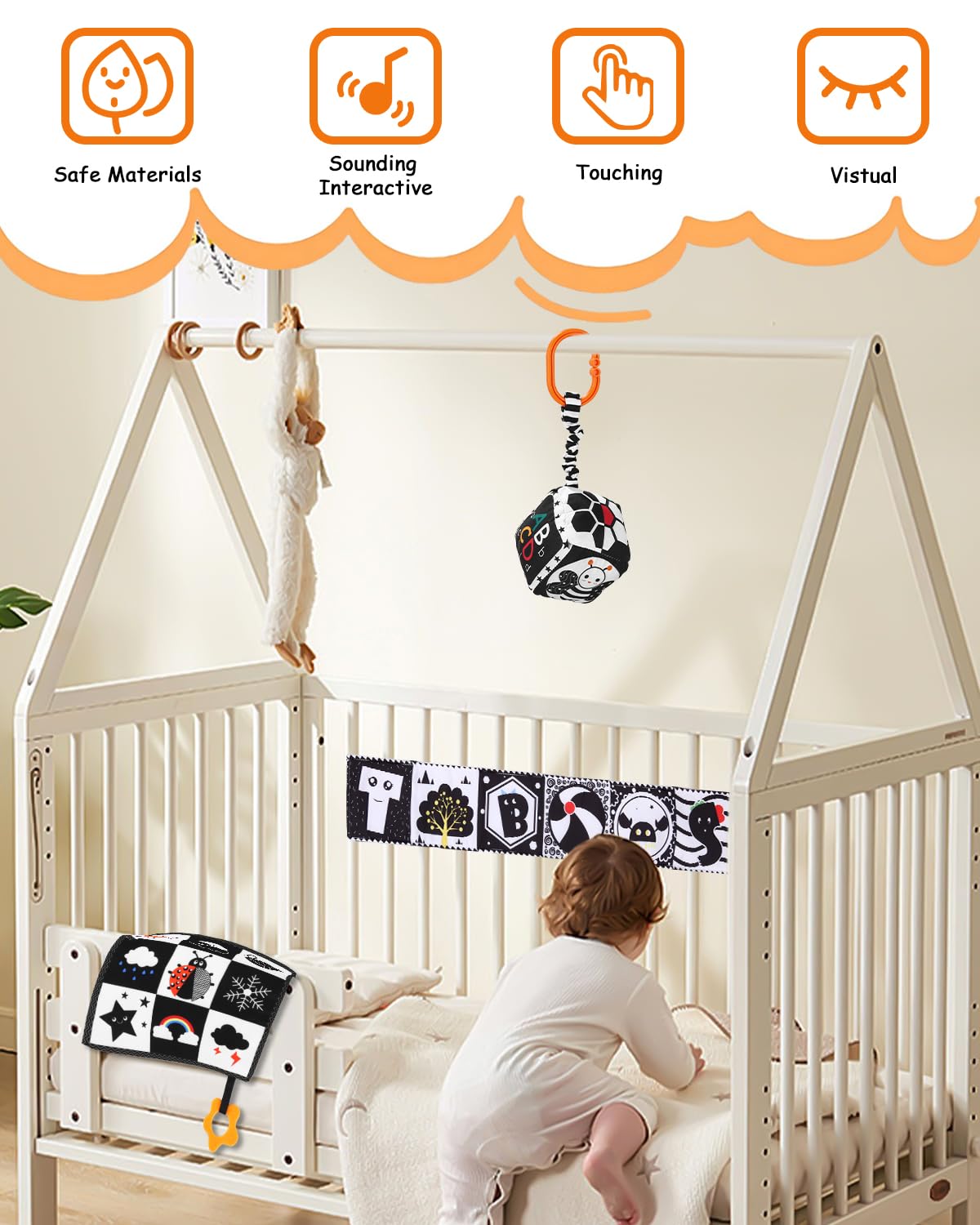 Jouet Sensoriel Bébé Noir Et Blanc - Livre Tissu Montessori Pour Éveil Des Tout-Petits 0-12 Mois