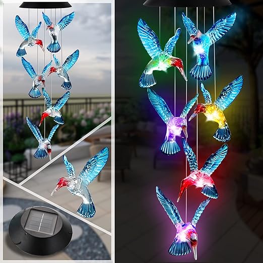 Ousenone Hummingbird Wind Chimes Solar Wind Chimes Outdoor
