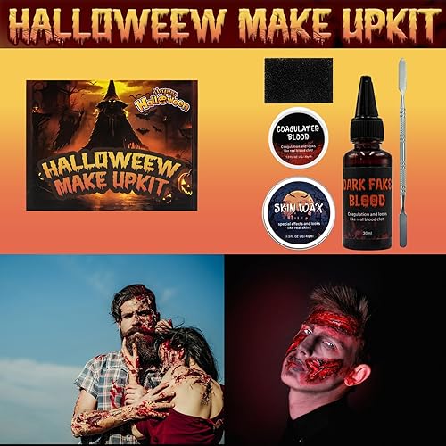 Miniatura 6 de SFX - Kit de maquillaje para Halloween, suministros de maquillaje de efectos especiales  11 piezas con cera de cicatrices, sangre coagulada,