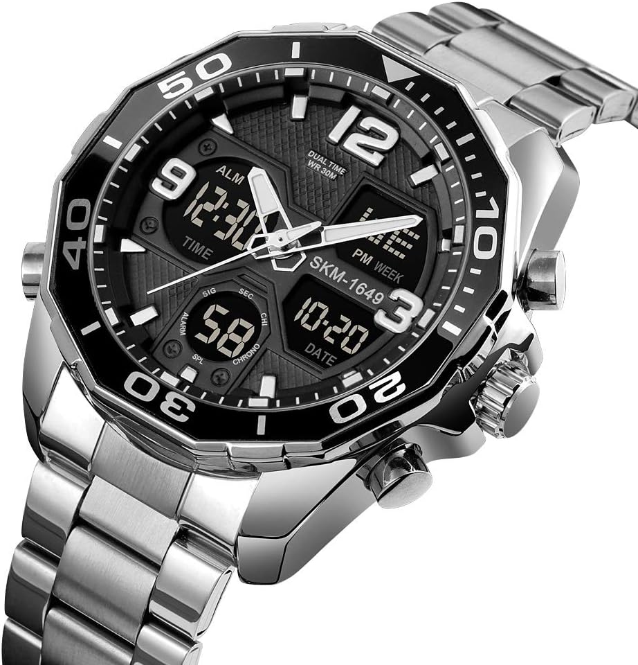 VIGOROSO Mens Watches Multi Times Military Black Watch Chronograph Digital Analog Stainless Steel Wrist Watch for Men/Gents Waterproof - Image 3