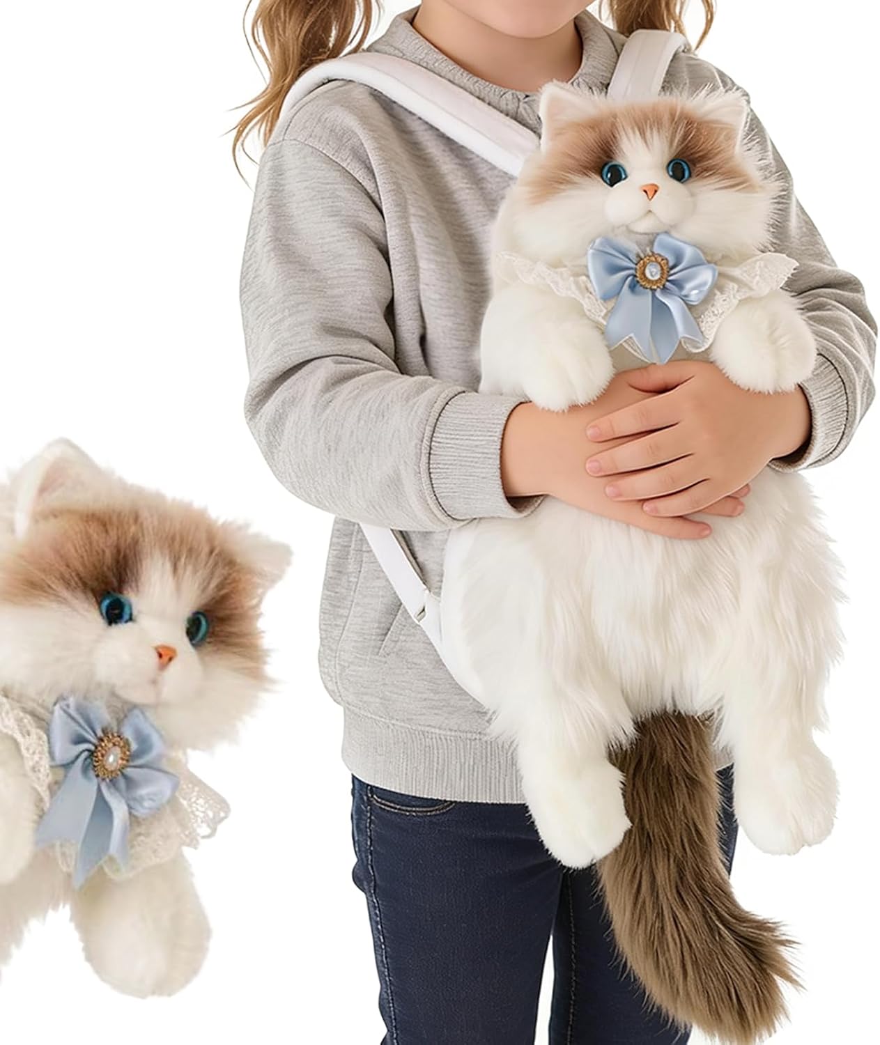 Krifey Stuffed Animals Backpack, Cute Cat plush Backpack, Realistic Animal Handcrafted Daypack with Adjustable Straps, Birthday Gifts for Women, Ragdoll Cat