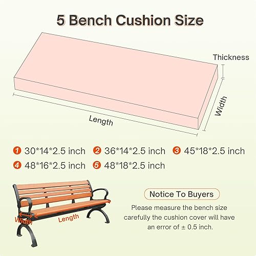 Miniatura 5 de RULAER Cojines de banco, cojín de banco de tamaño personalizado para muebles de interiorexterior, cojines de asiento de patio antideslizantes, cojín