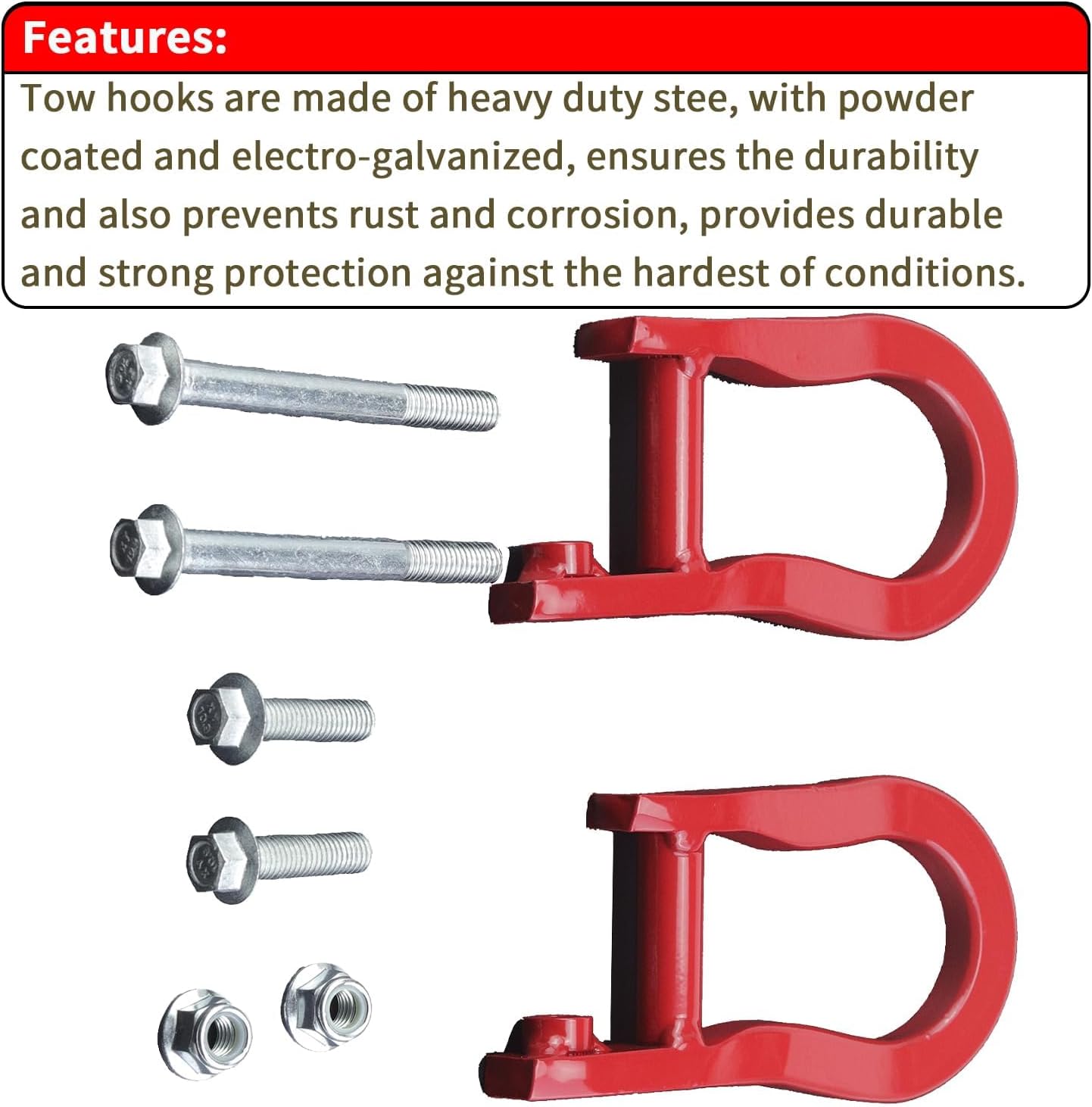 Front Bumper Tow Hook Shackles 84192871 Fits for Silverado 1500 2007-2018, Silverado 1500 LD 2019, Sierra 1500 2007-2018, Sierra 1500 LD 2019 Red Front Tow Hooks Car Tow Hook Ring