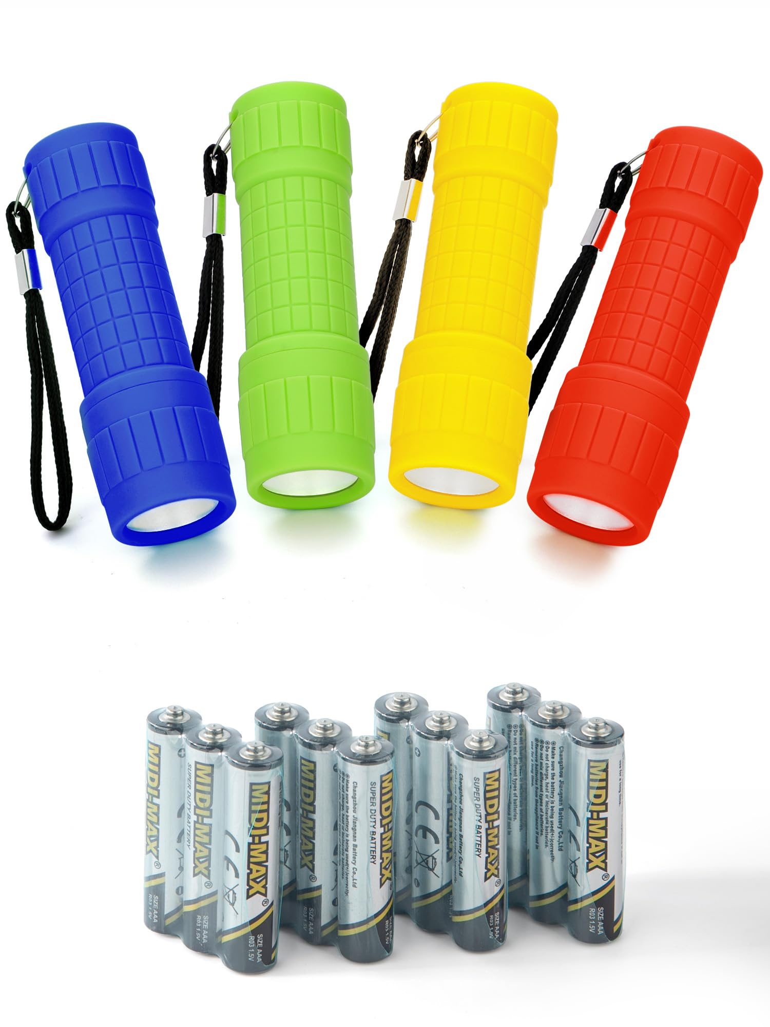 Set Di 4 Mini Torce LED Super Luminose – 9 LED Ciascuna – Impermeabili, Fosforescenti, Con Cordino – Per Campeggio, Escursioni, Emergenze – Colori Assortiti - 2