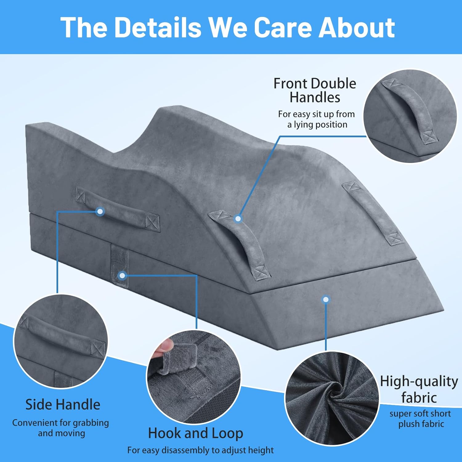 Leg Elevation Pillows, Wedge Pillow for After Surgery, Memory Foam Leg Support Adjustable, Comfort Care for Back Knee Hip Ankles Pain, Knee Pillow for Sleeping Blood Circulation Grey