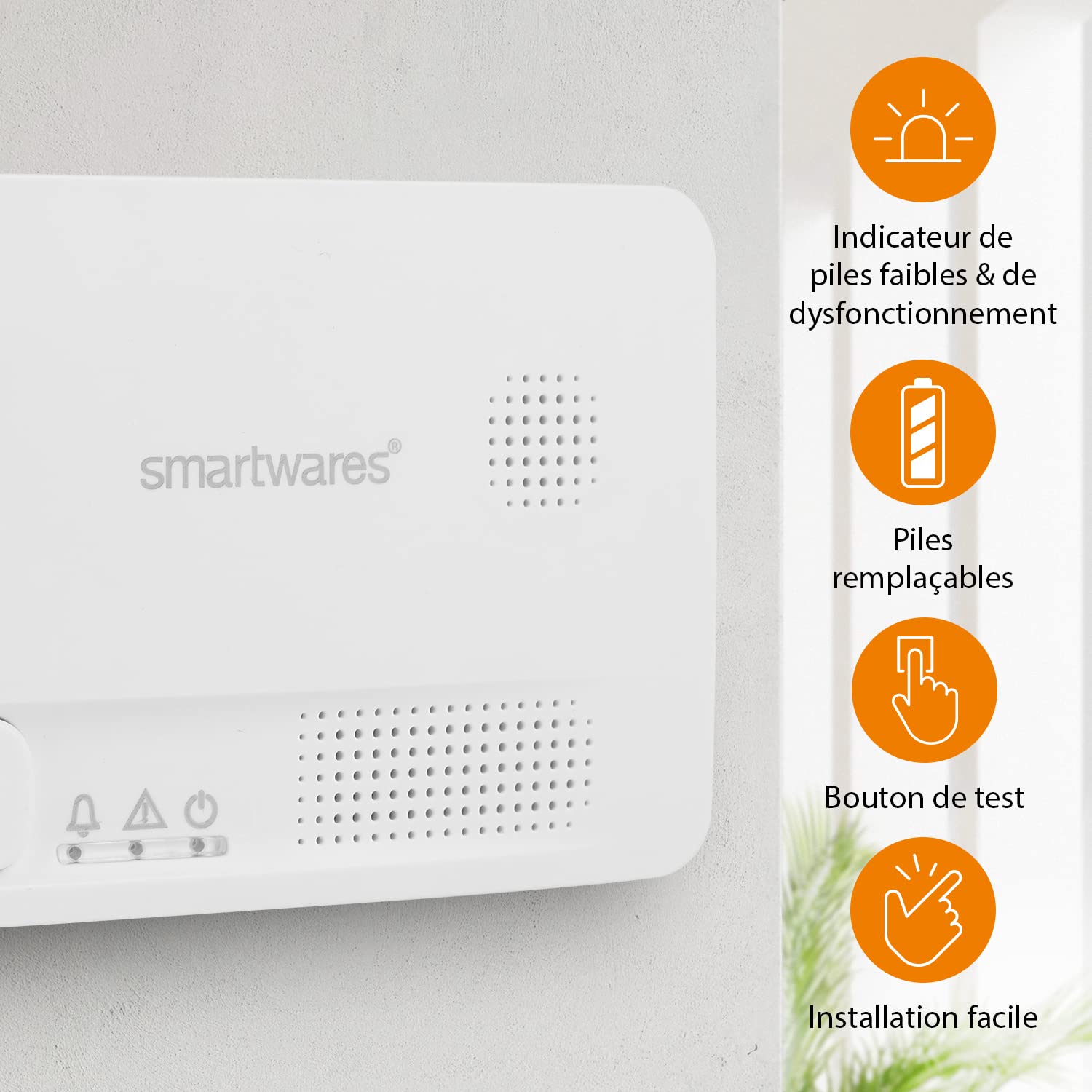 Détecteur de monoxyde de Carbone Smartwares FGA-13051 - Capteur 10 Ans - Bouton de Test