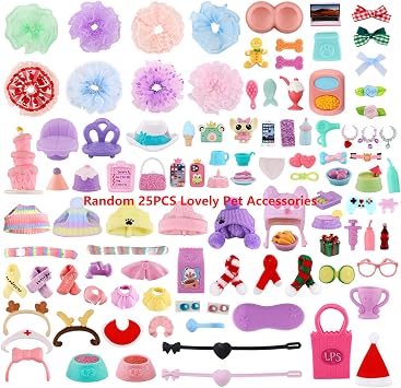 ZBQAPFGYR Random 25Piece Pet Accessories Bundle - Cute Outfits, Food, Drink, Glass, Game,for Teenth 12-18 Minilps Pets Creative Toy