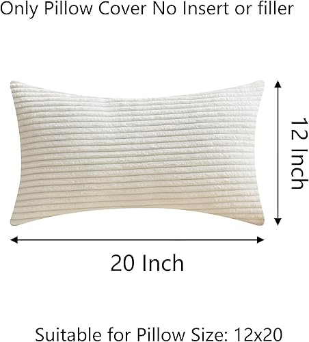 Miniatura 5 de Demetex Juego de 2 fundas de almohada lumbares para sofá y dormitorio, de terciopelo a rayas suaves, oblongas, decorativas, blancas, para sala de