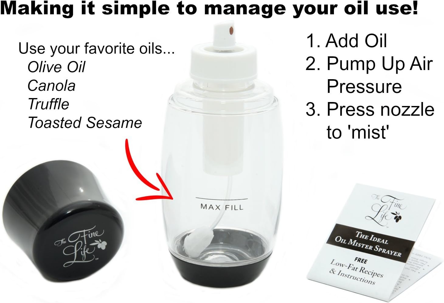 The Fine Life Ideal Cooking Oil Sprayer Bpa Free Air Pressure Pump Action Mister Black By The Fine Life Amazon De Kuche Haushalt Wohnen