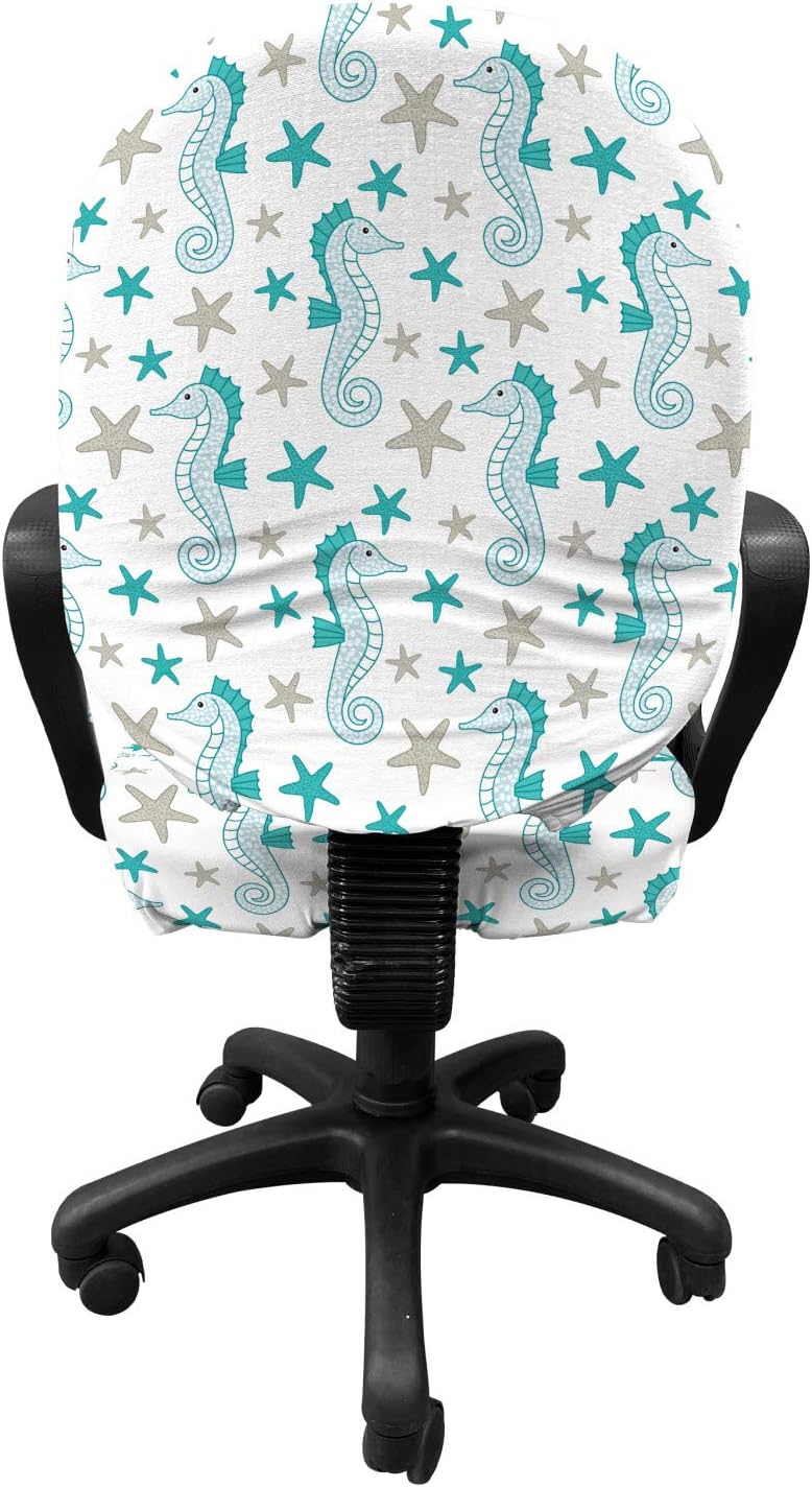 Ambesonne Nautical Office Chair Slipcover, Underwater Themed Pattern of Seahorses and Starfish, Protective Stretch Decorative Fabric Cover, Standard Size, Seafoam Sepia
