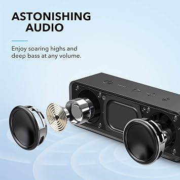 Anker Soundcore Upgraded Bluetooth Speaker with IPX5 Waterproof, Stereo Sound, 24H Playtime, Portable Wireless Speaker for iPhone, Samsung and More (Black)