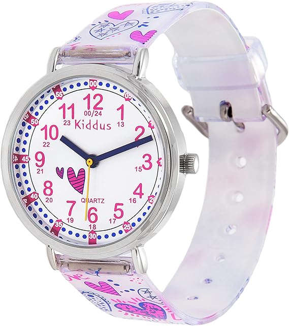 KIDDUS Lern Armbanduhr für Kinder, Jungen und Mädchen. Analoge Armbanduhr mit Zeitlernübungen