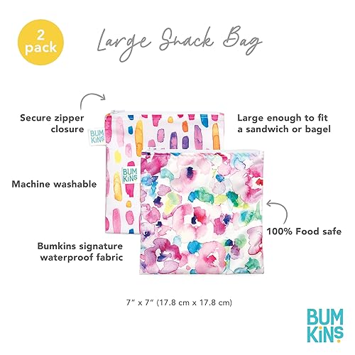 Miniatura 5 de Bumkins - Bolsa de sándwichbolsa de aperitivos, tela reutilizable, lavable, apta para alimentos, sin BPA, 7 x 7 pulgadas, acuarela y pinceladas