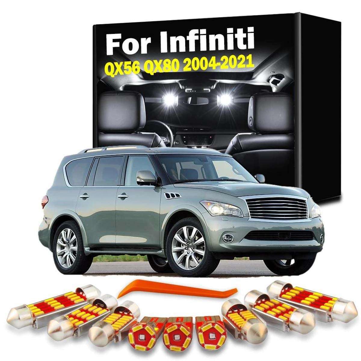 Kit de Luces LED Interiores para mapas, Techo y Equipaje, para Infiniti QX56 QX80 2004 2005-2018 2019 2020 2021 Accesorios para automóvil