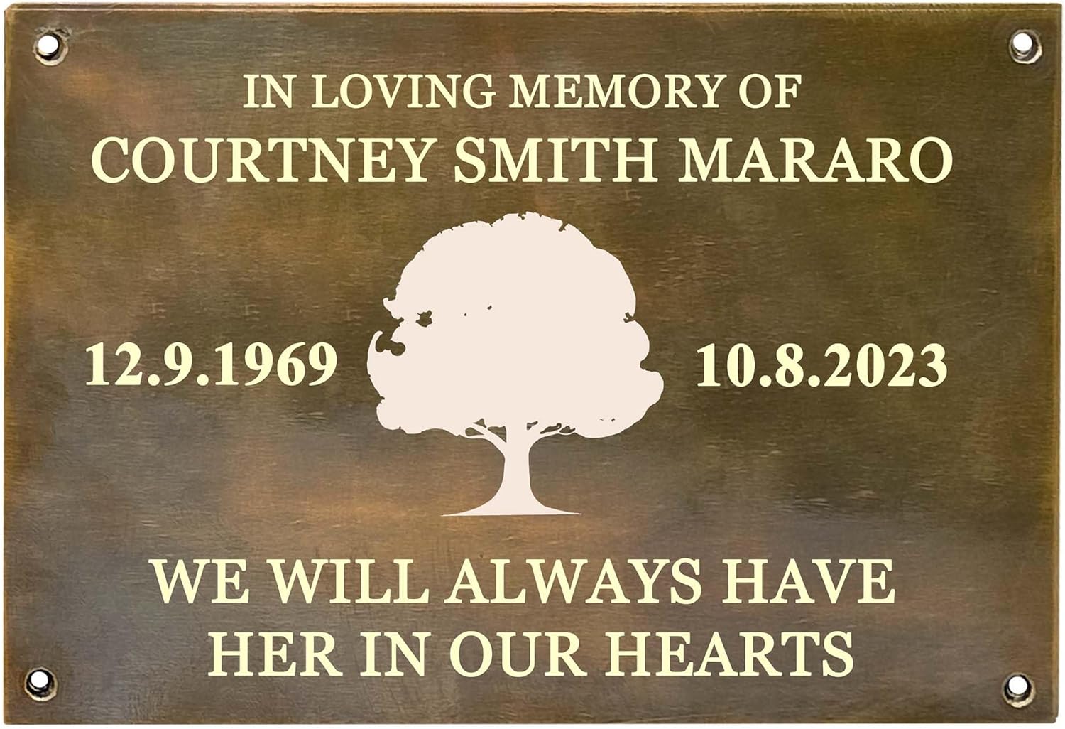 Custom Memorial Plaque - Brass Metal Antique Finish Oak Plant Deep Engraved - Size and Message Personalized - Wall Mount Sign Plates (8X6 IN)