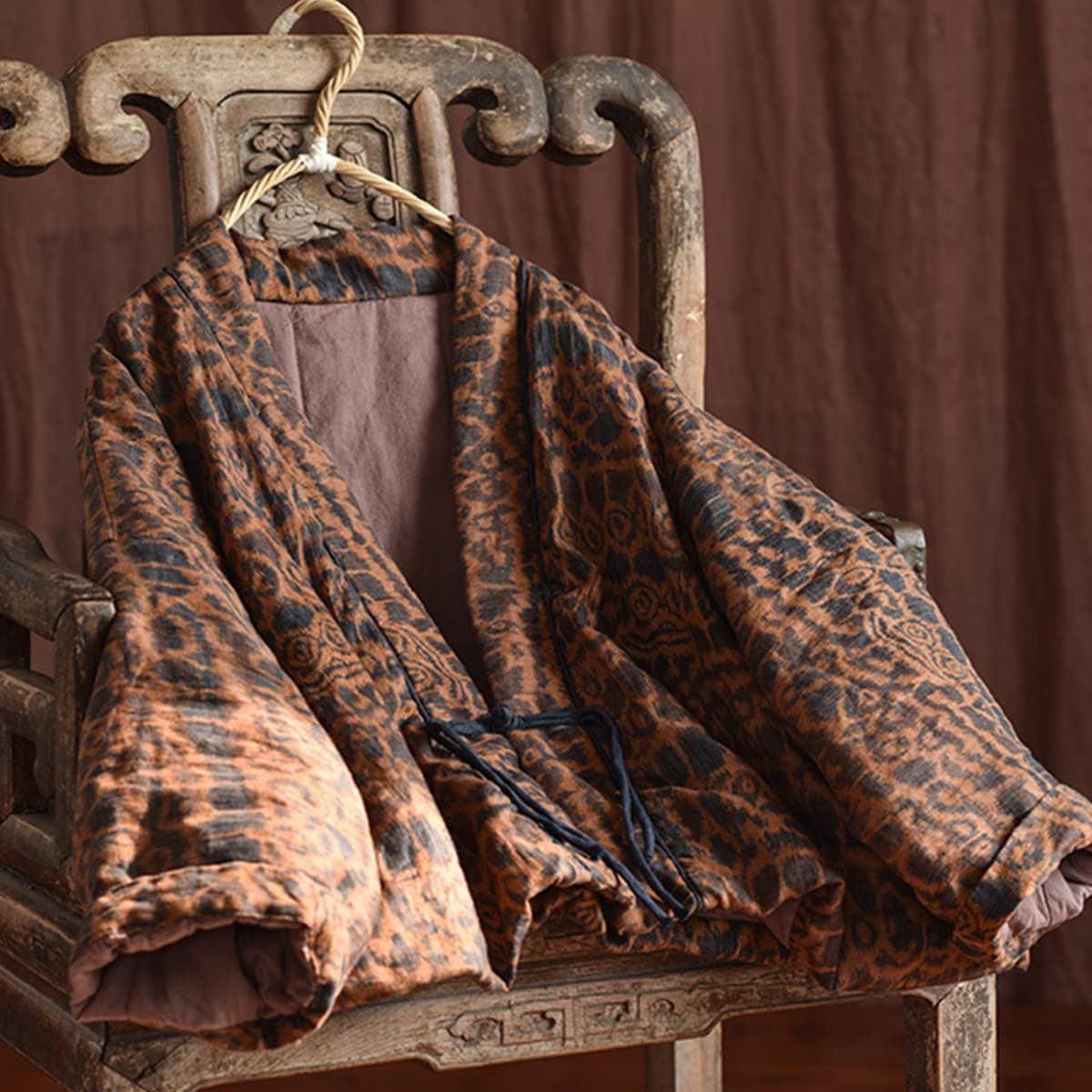 NFYM Women's Short Quilted Jacket Printed Open Front V-Neck Shawl Collar Drop Shoulder Vintage Outwear