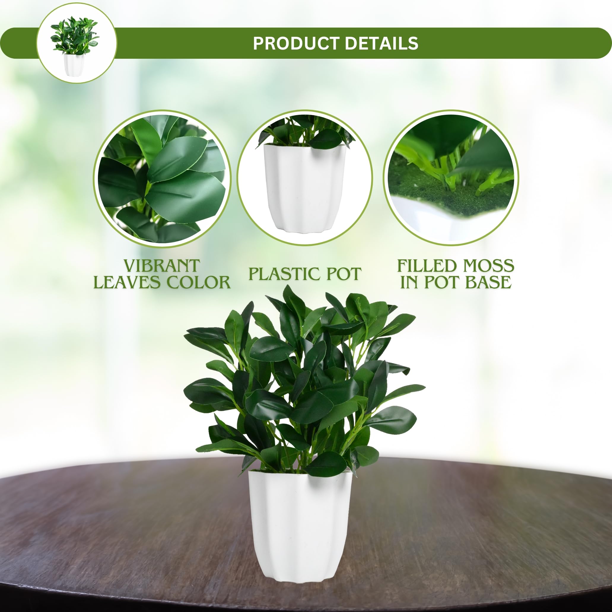fancymart Plastic Artificial Rubber Plant With Pot Perfect For Home Decor And Office Decor, Ficus, Green 4