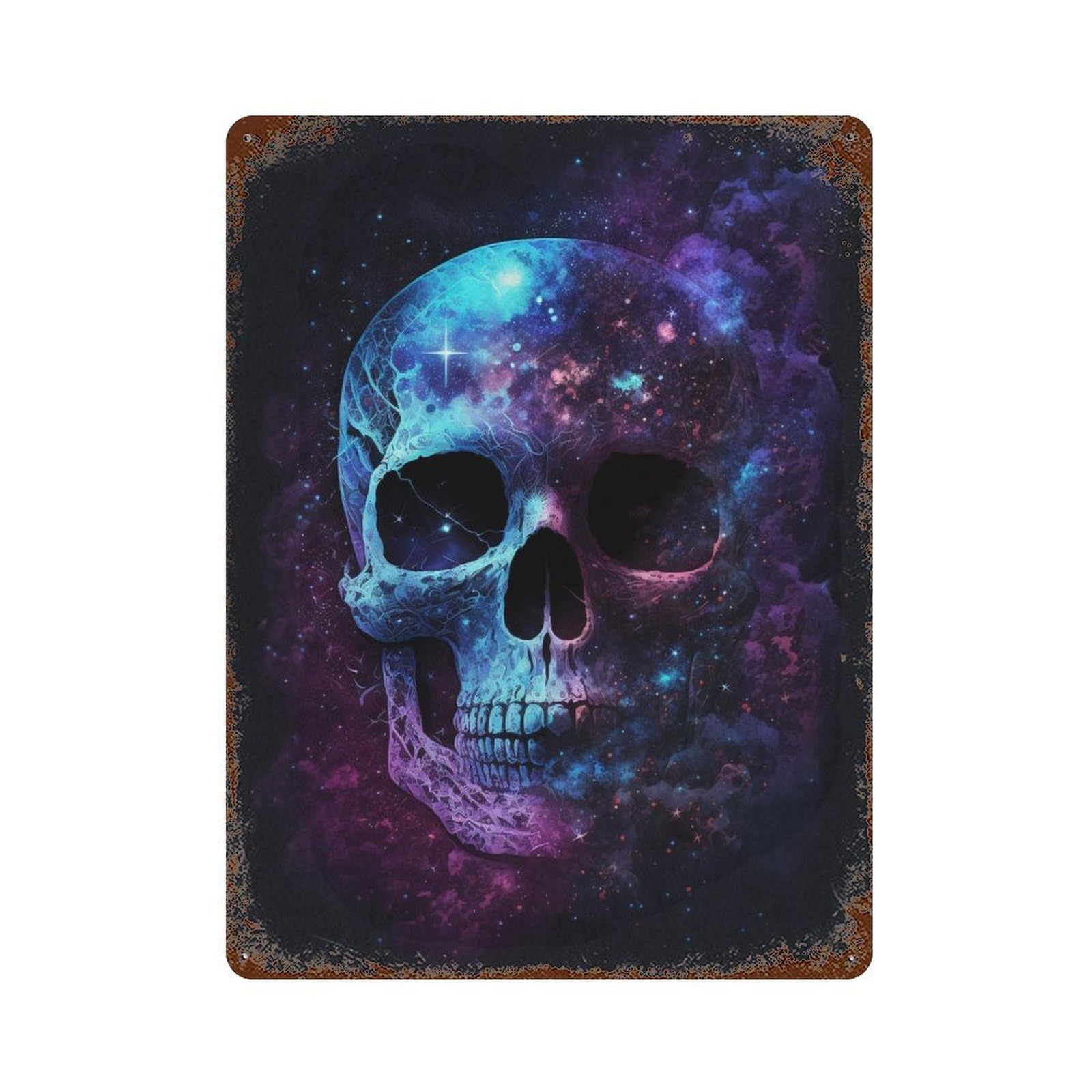 Garage Style Galactic Skull Art Print Decorative Tin Sign 15.7"x11.8", Novelty Wall Decor for Bar And Workshop