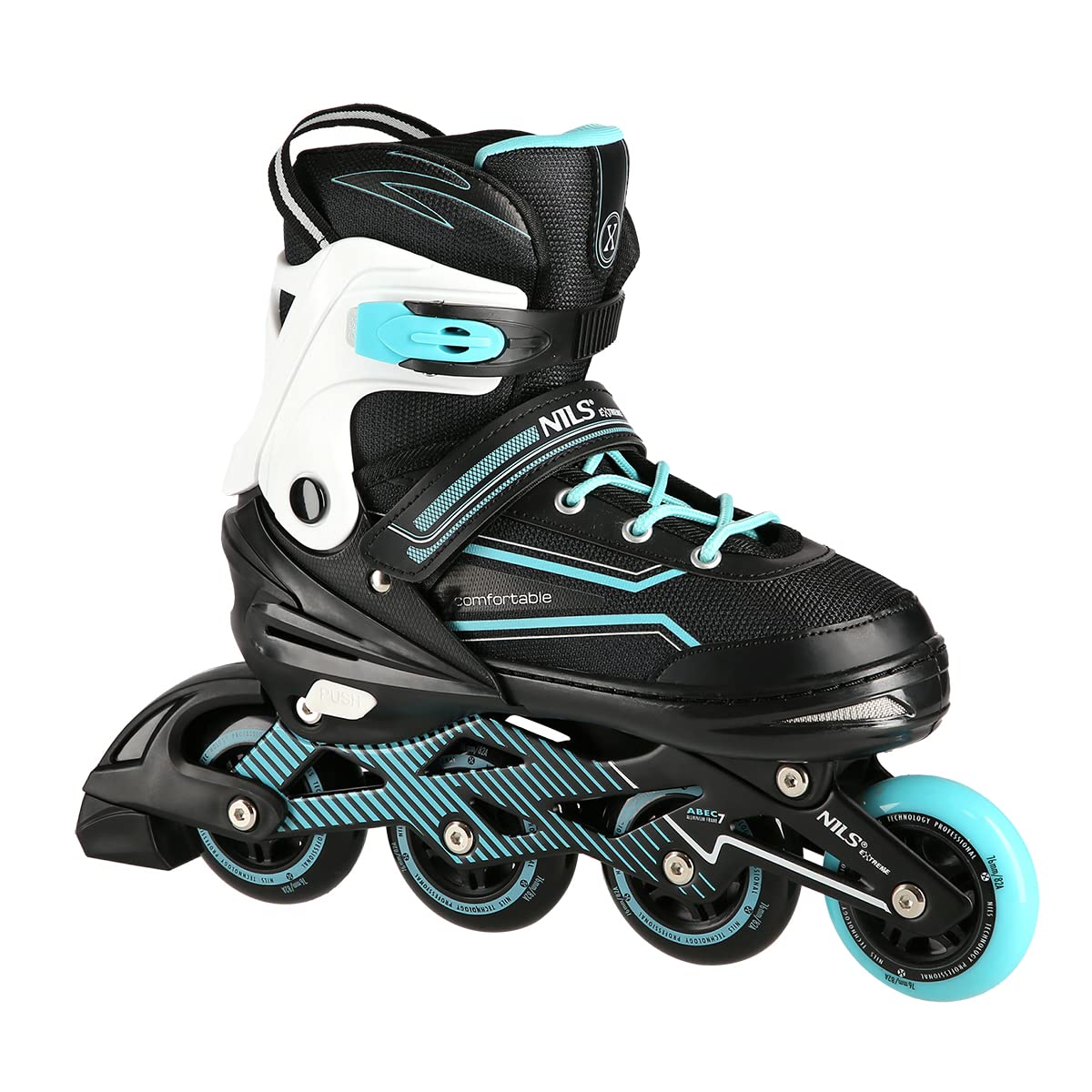 Nils Extreme Inline Skates Damen Inliner ABEC7 Verstellbare Inlineskates für Kinder (Schwarz-Türkis, 39-42), (NA1169A)