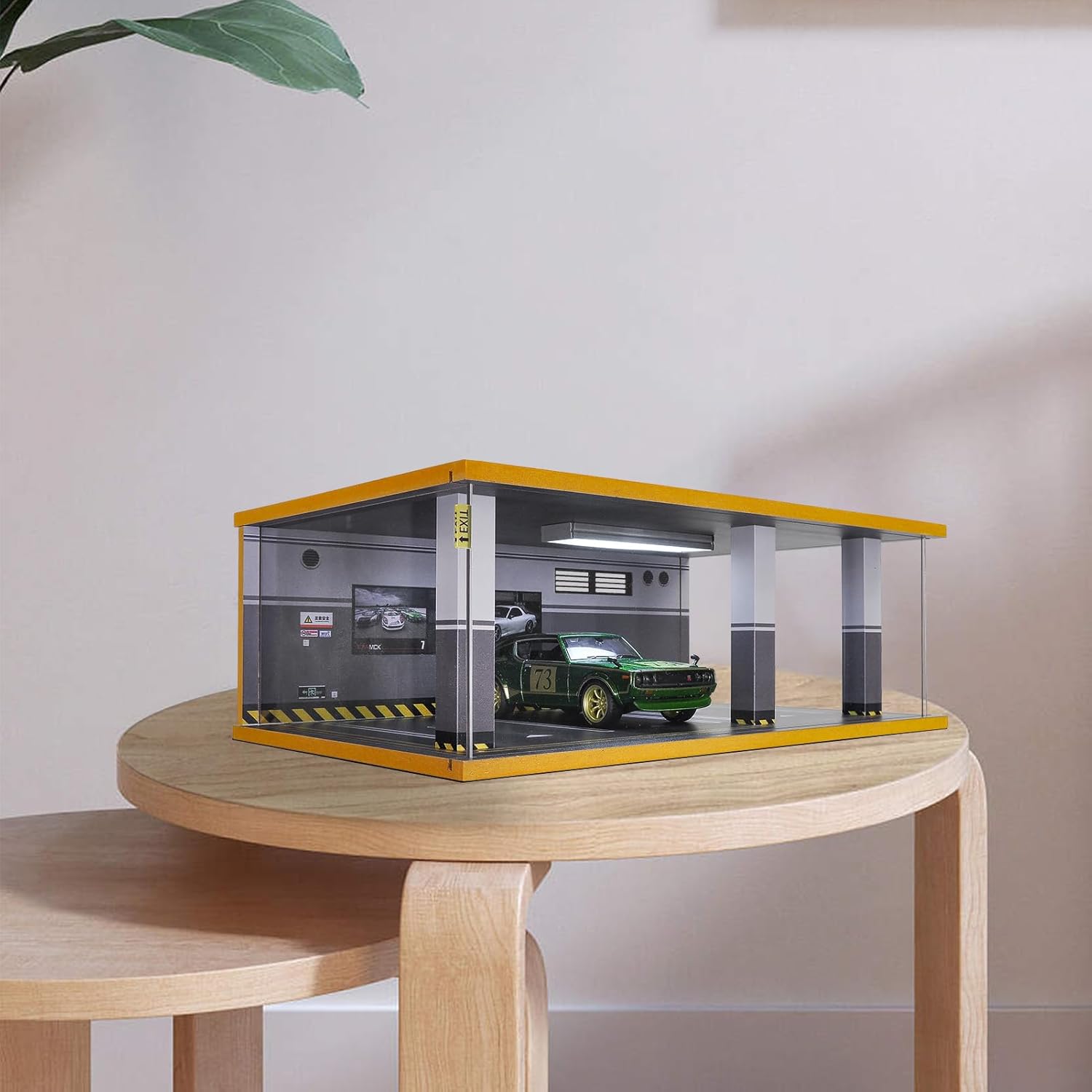 1/24 Scale Display Case Car Garage Moldel Acrylic Cover Wooden Diecast Car Show Case 3 Parking Spaces Grey