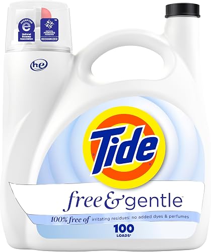 Tide Free & Gentle Liquid Laundry Detergent, Unscented, Hypoallergenic, Dermatologist Recommended for Sensitive Skin, 100 Loads, 3.9L
