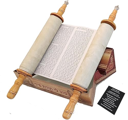 Miniatura 6 de Pergamino completo de Torá grande de 19 pulgadas con mantel de terciopelo, Torá hebrea Sefer para niños, incluye Yad y coraza, ideal para Simjat