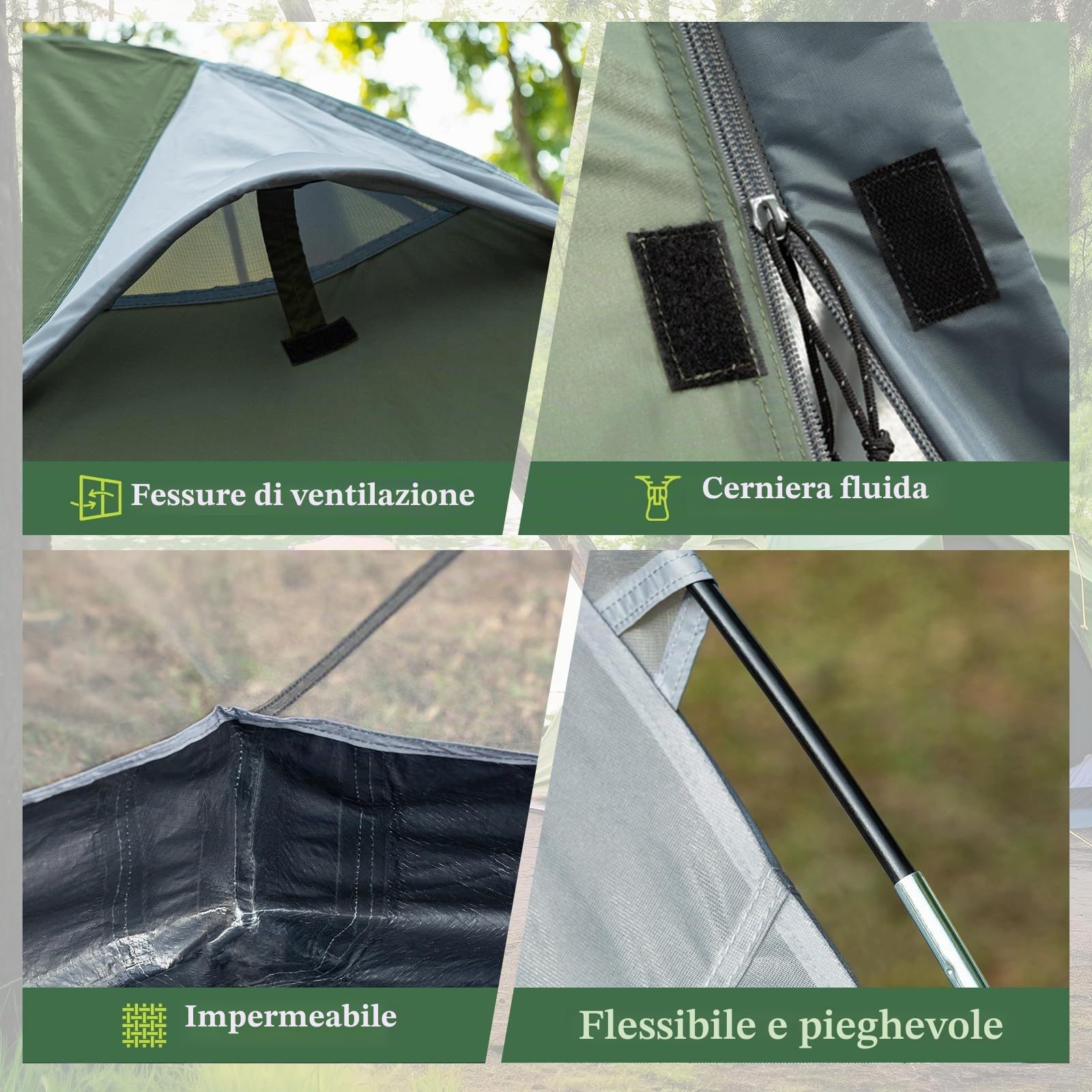 Tenda Campeggio, Tenda a Cupola per 1-2 Persone, Antivento e Impermeabile, Facile da Montare, Perfetta per Campeggio, Trekking, Escursioni con Zaino in Spalla e Alpinismo