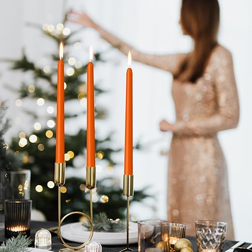 Miniatura 4 de Paquete de 4 velas cónicas naranjas de 10 pulgadas, sin goteo, sin humo y sin perfume, 8 horas de combustión, ideales para bodas, cenas y decoración