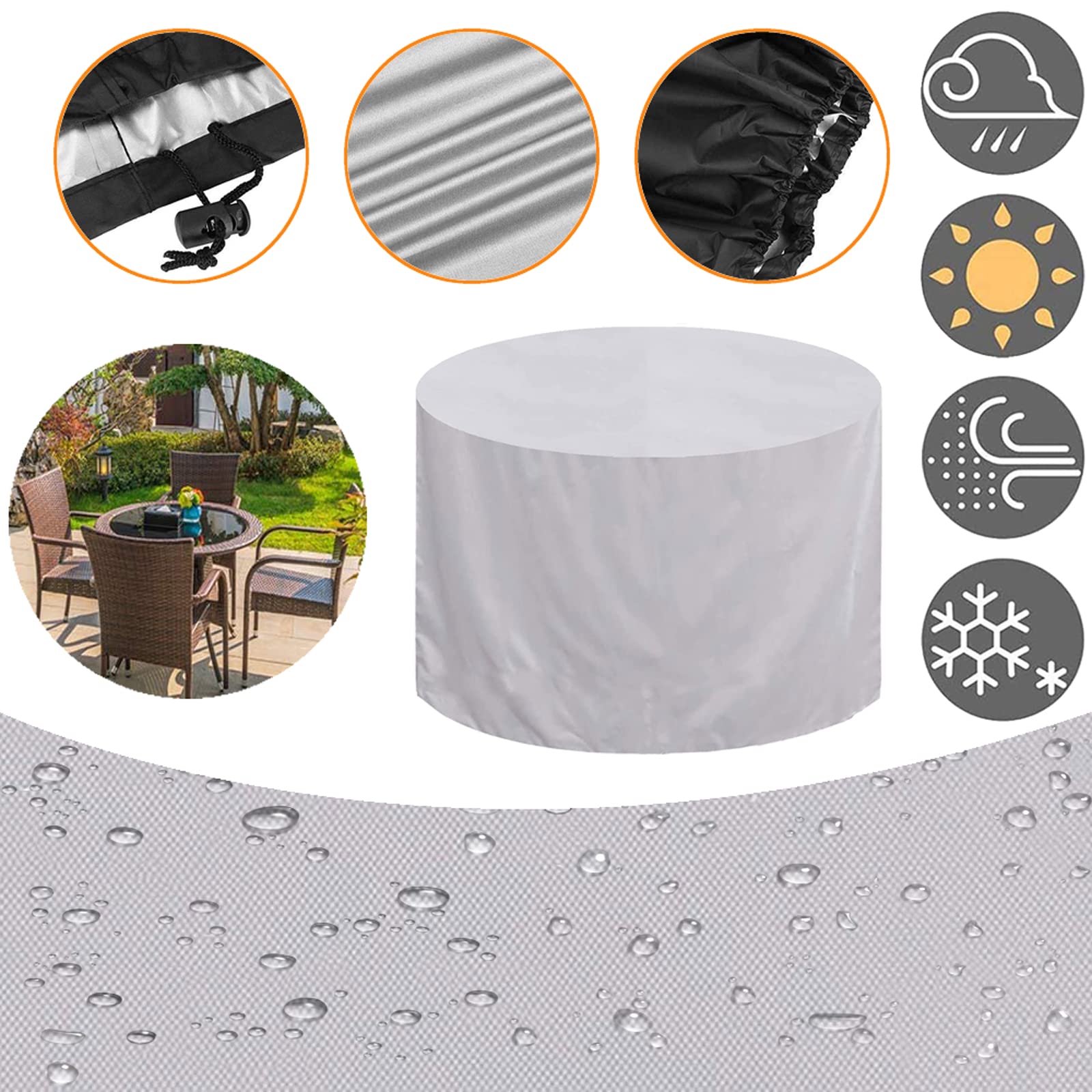 OutdoorLines Terrassenmöbel-Abdeckung Rund – Wasserdicht & UV-beständig, Ø 183 Cm, Für Gartenmöbel-Sets Im Außenbereich