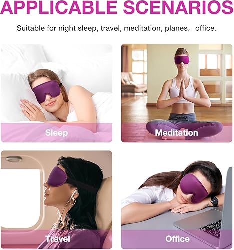 Miniatura 7 de LYSIAN - Máscara para dormir para mujeres, con contorno 3D, bloquea la luz, venda para los ojos de viaje con orejeras para avión, meditación, yoga