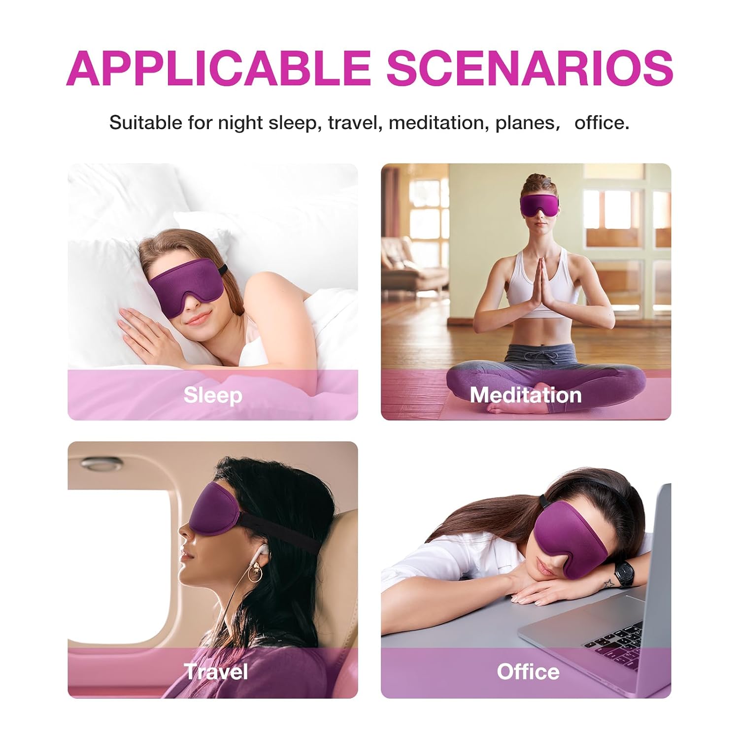 LYSIAN 3D Sleep Mask for Side Sleepers, Blackout Eye Mask with No Pressure on Eyes, Adjustable Comfortable Blindfold with 5 Pairs of Ear Plugs for Sleeping, Travel, Nap, Purple - Image 7