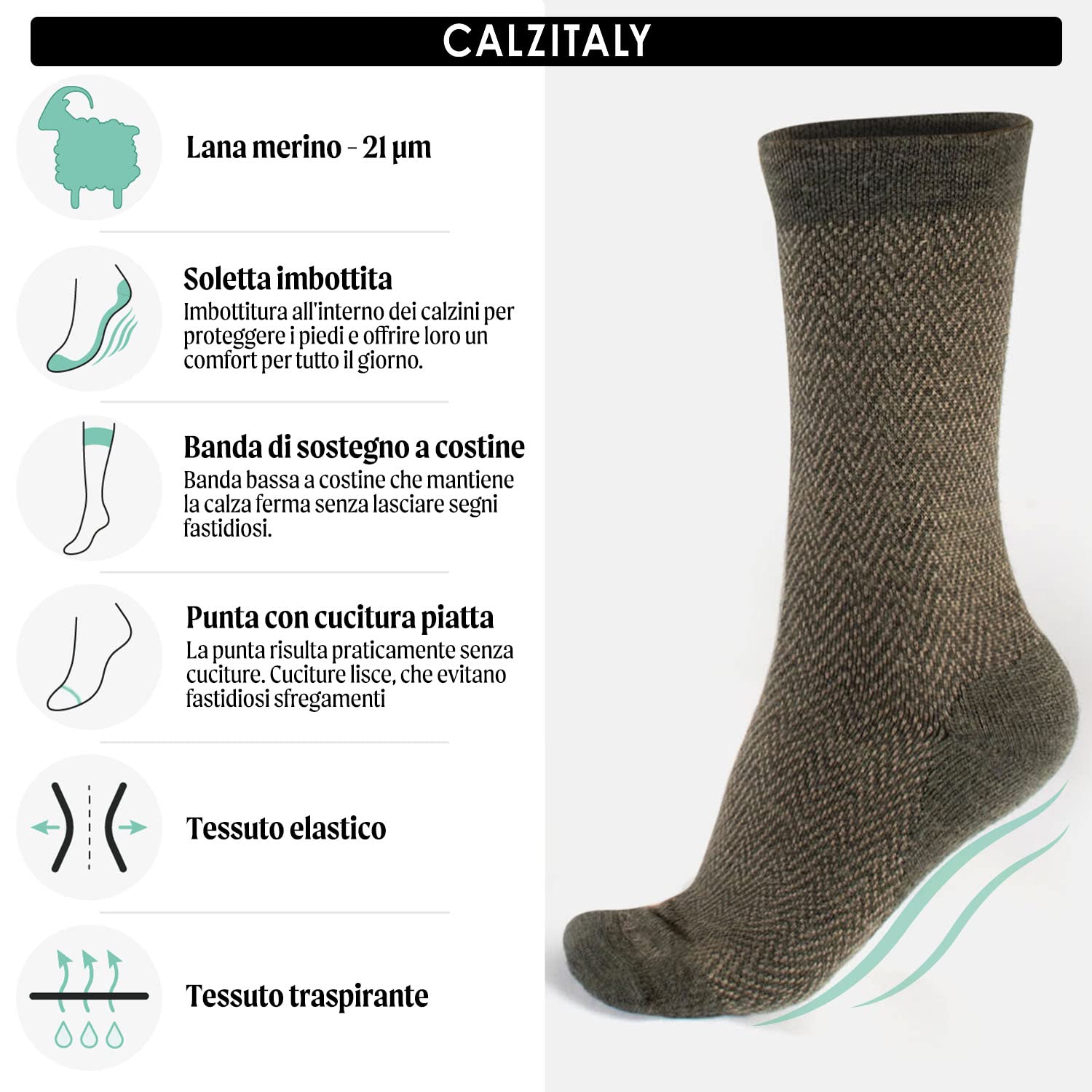 CALZITALY 3 Paia di Calze in Lana Merino con Fantasia a Zig Zag | Bordeaux, Verde, Blu | 35/38, 39/42, 43/46 | Made in Italy