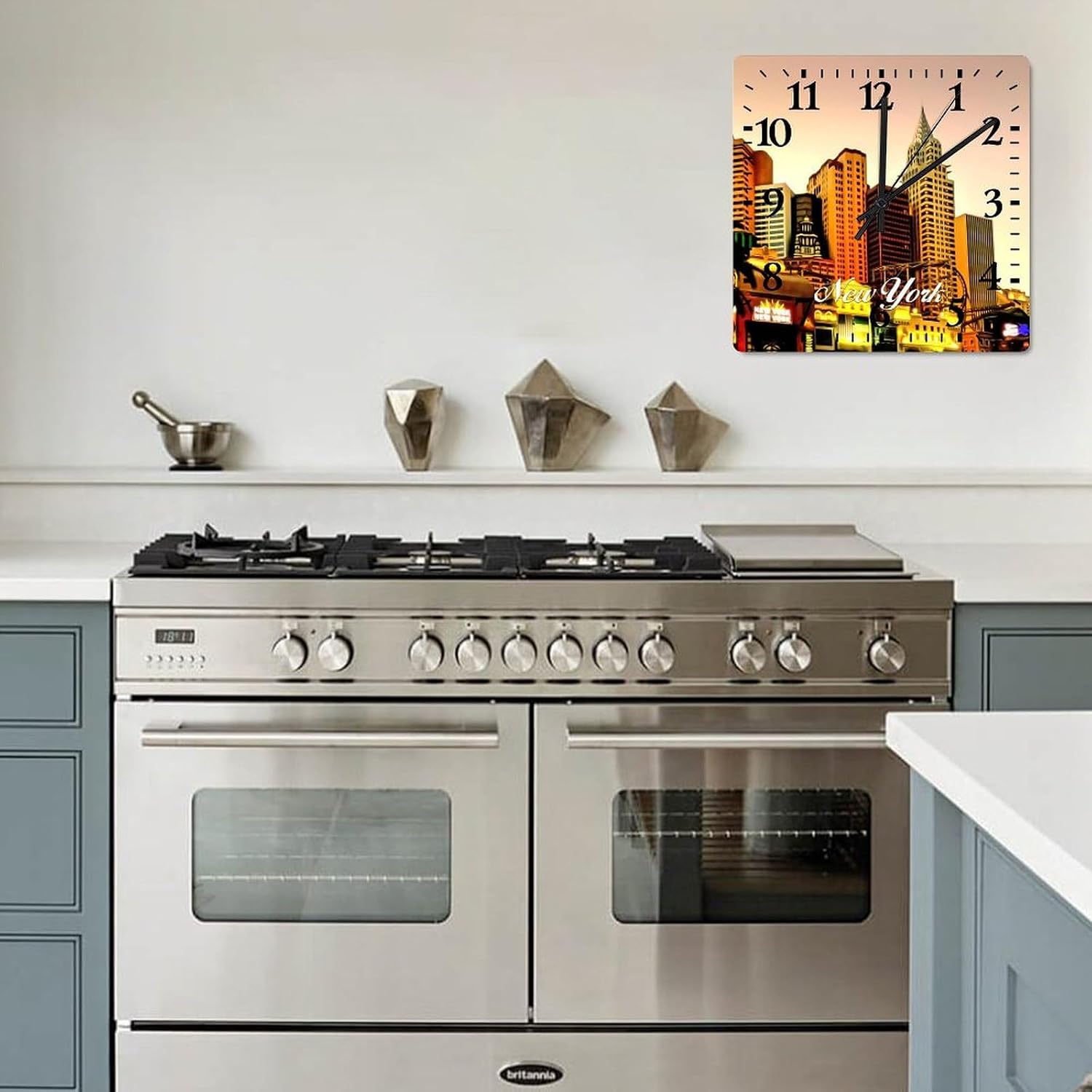 New York Wall Clock New York City View Wooden Wall Clocks Battery Operated 12 Inch Non-Ticking Retro Cabin Wall Decor for Kitchen Bedroom Living Room Office