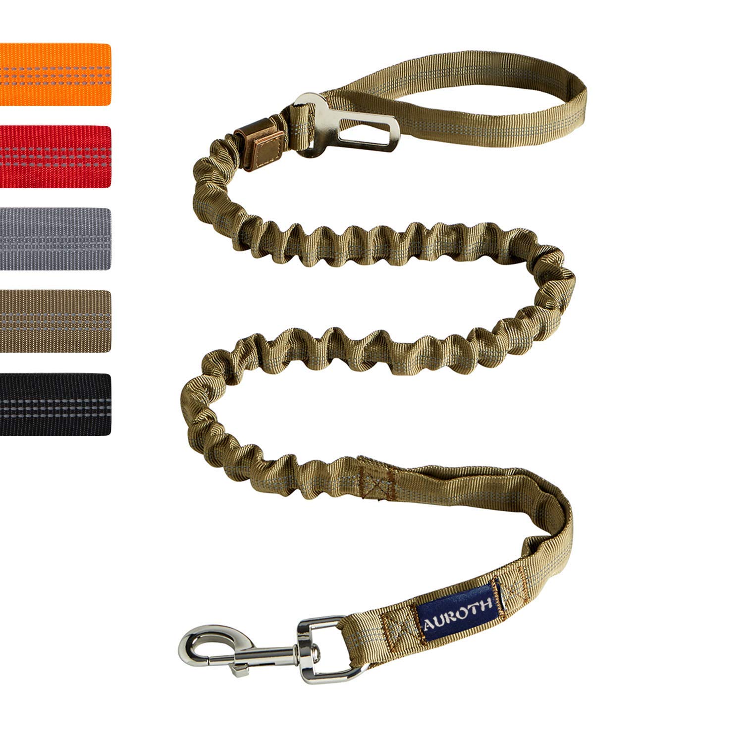 AUROTH Heavy Duty Bungee Dog Leash for Large Breed Dogs, No Pull for Shock Absorption with Car Seat Belt, 2 Padded Handles 4.5Foot 6Foot Training Dog Leash Army Yellow