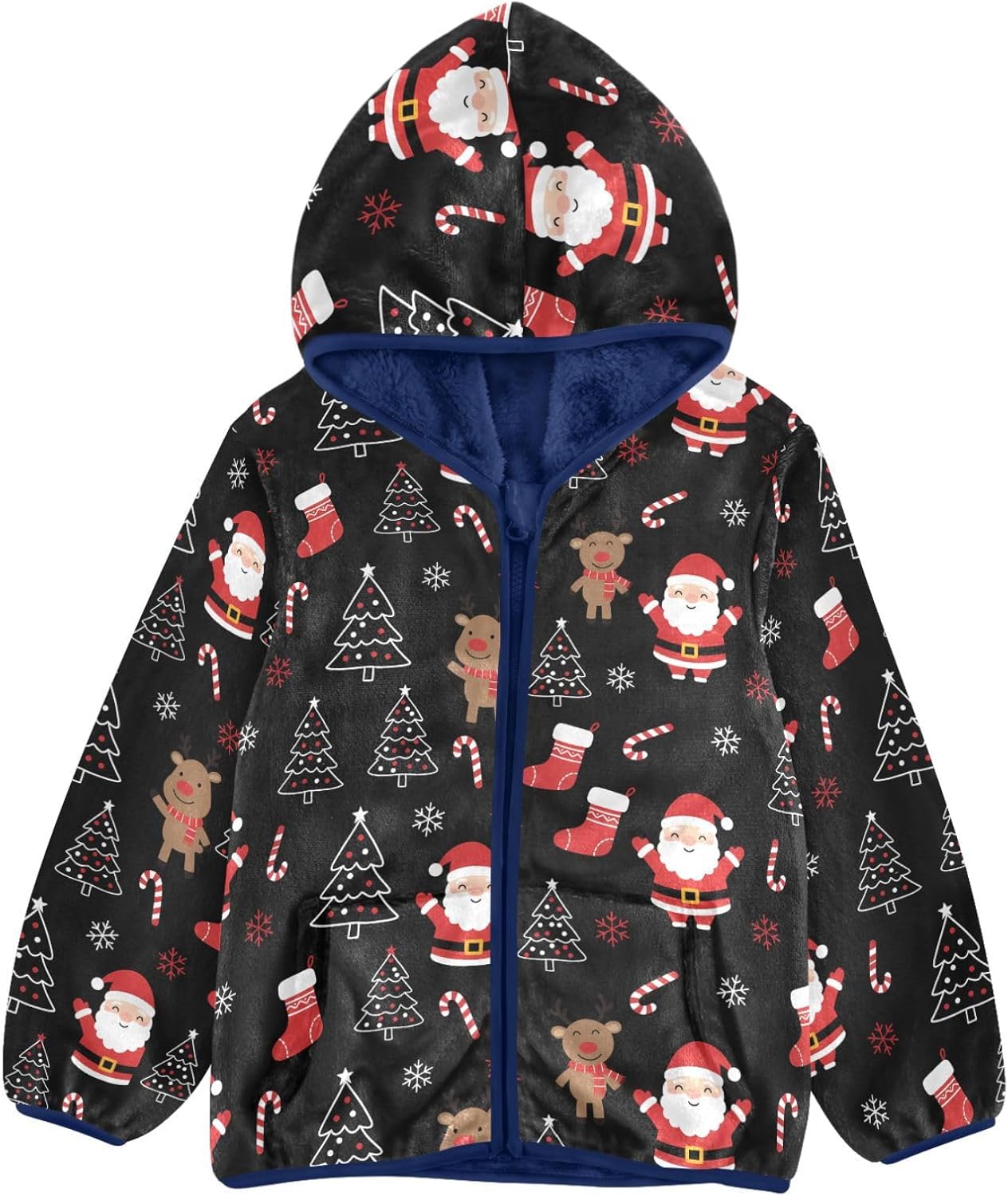 Christmas Themed Pattern Toddler Zip Up Jackets Children Coats for Toddlers Navy Blue Fall Baby Boy Clothes