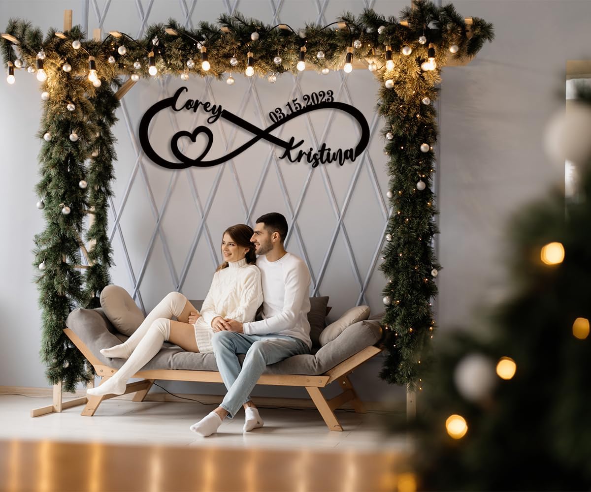 Personalized Wall Hanging Sign Couple Names Sign Infinity Heart Wall Decor Love Sign Plaque Infinity Symbol Wedding Decorations Metal Wall Decor Couple Name Sign Wedding Gifts for Couples…