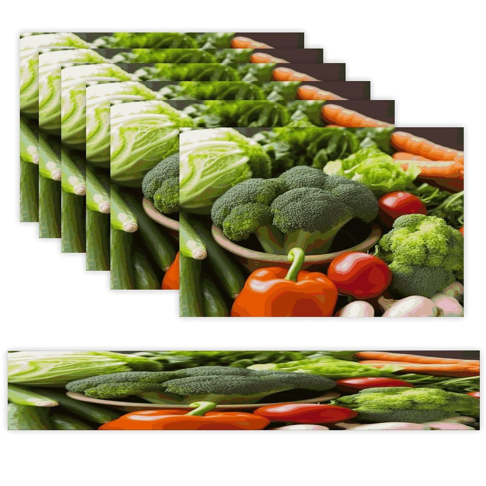 Nutritious Vegetables Table Runner and Placemats Set of 6 Heat Resistant Washable Table Runners Dining Mat Sets Modern Cloth Place Mats Linen Table Decor for Kitchen Dining Room