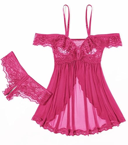 Avidlove Sexy Cut Out Off Shoulder Sheer Mesh Babydoll