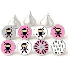 Pink Ninja Labels for Hershey Kisses Chocolates by Adore By Nat - Girl Martial Candy Sticker Party Favors - Set of 240