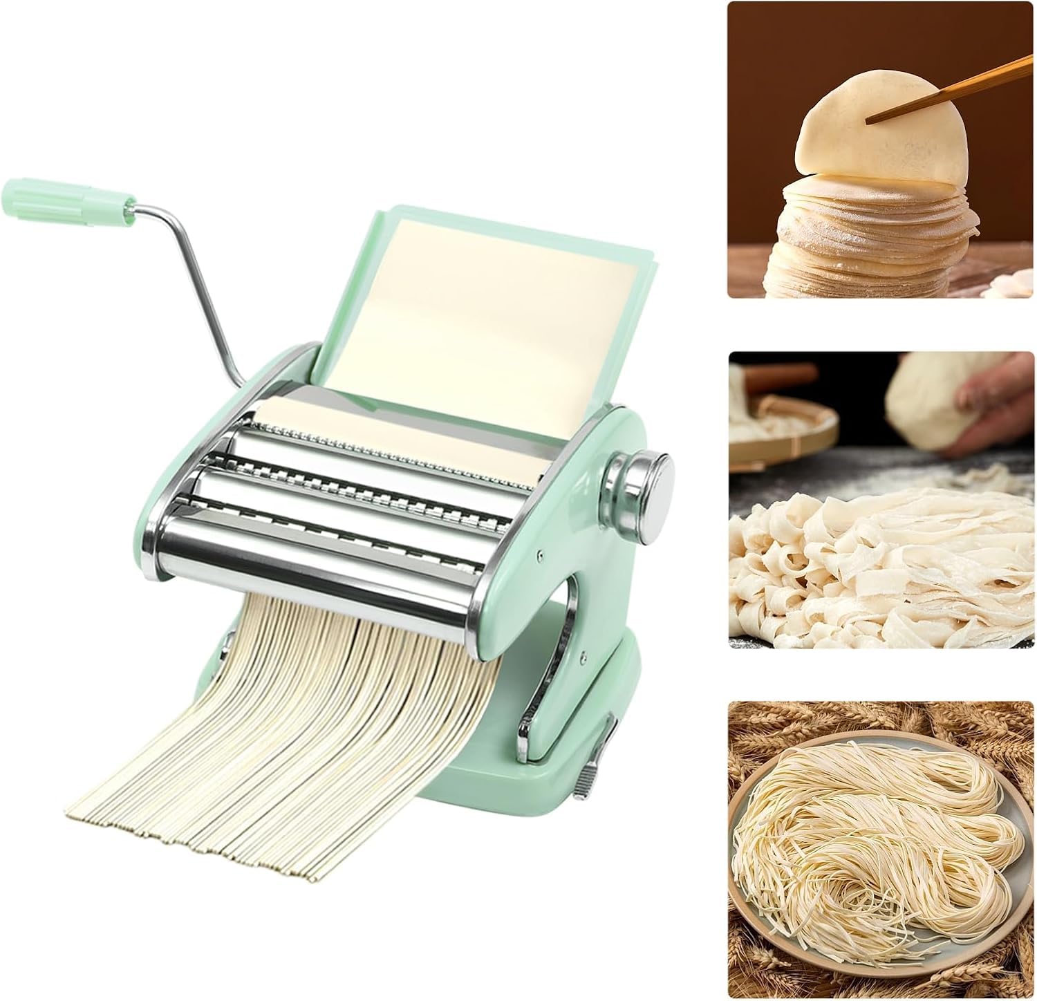 Máquina Manual para Hacer Pasta con 3 Cuchillas De Corte Y Rodillos De Acero Inoxidable, Adecuada para Hacer Pasta Casera, Lasaña Y Masa para Empanadillas. Pink