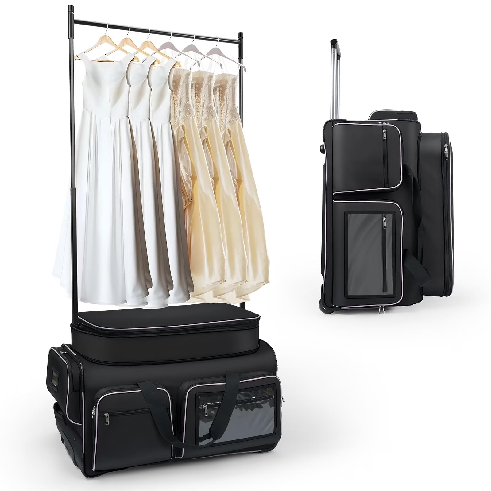 Bagasin Borsa da danza con supporto per abiti, 28" – borsone trolley per costumi da danza, borsa da viaggio con appendiabiti, borsa porta abiti per competizioni di danza (Nero)