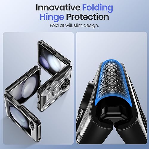 Miniatura 4 de VEGO Funda para Z Flip 5, Galaxy Z Flip 5 con protector de pantalla y protección de bisagra, soporte de anillo de 360, funda protectora de cuerpo