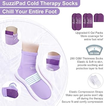 SuzziPad Chemo Gloves & Socks & Cold Cap for Neuropathy Soreness, Purple, S