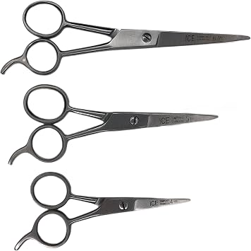 HTS Ice Tempered Stainless Steel Hair Cutting Styling Barber Scissors Trimming Shears 3 Pieces 4.5" 5.5" 6.5" Silver