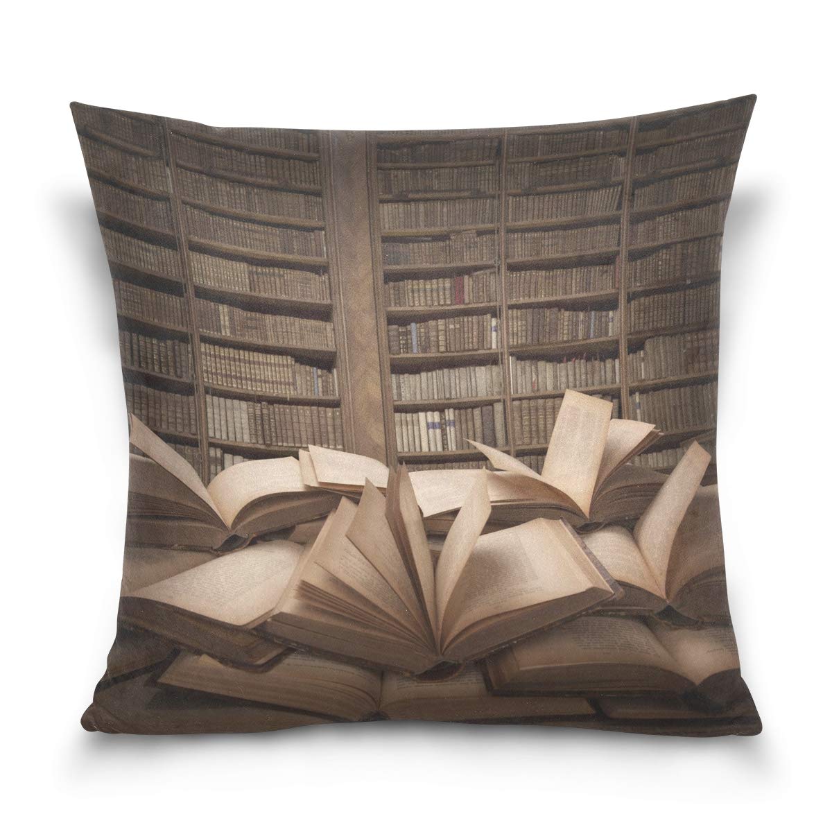 Linomo Throw Pillow Cover 18x18 inch, Bookshelf Book Decorative Pillow Cases Cushion Cover for Couch Sofa Bed Home
